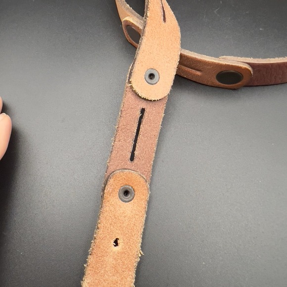 FOSSIL Brown Leather Strip Links Buttons Belt Southwestern BOHO ~ Size M 41" - Picture 5 of 9